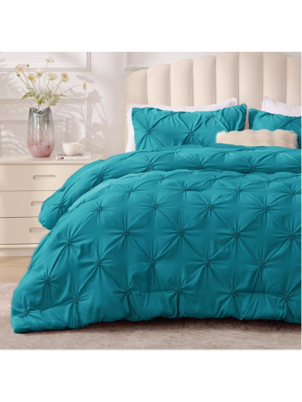 NEW Teal Twin Comforter & Pillowcase Set Pintuck Bedding